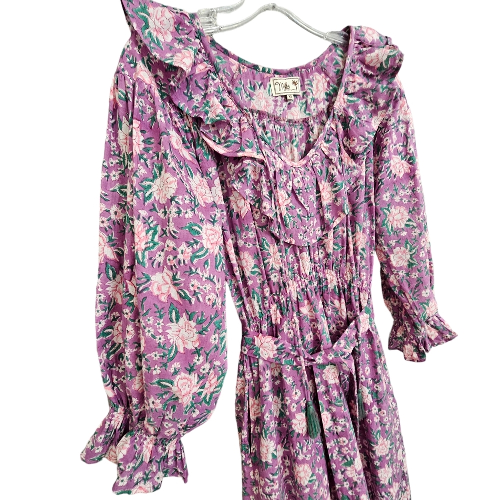 Nwot Mille Resort & Travel Lavender June Floral Longsleeve Ruffled Midi Dress - Picture 6 of 15